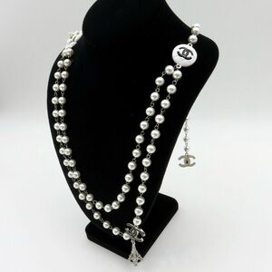 RARE Vintage Chanel Pearl Strand w/ Logo, Eiffel Tower and Camellia Flower